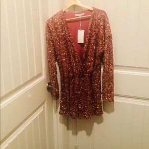 Sequin Long Sleeve Wrap Romper